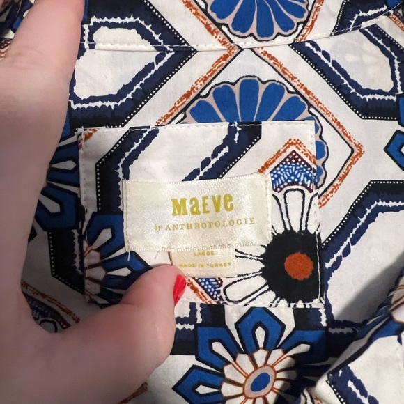 Anthropologie Bettina Tiered Shirt Dress Tile Print - Picture 6 of 8